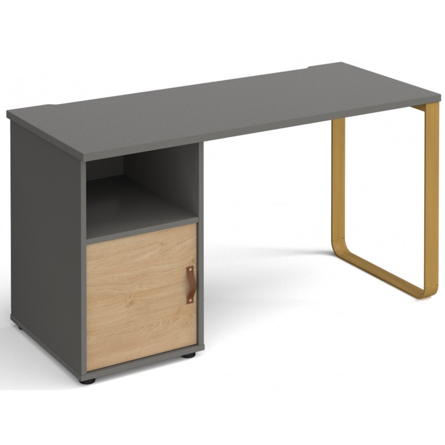 Cairo Straight Desk with Brass Leg and Integrated Cupboard